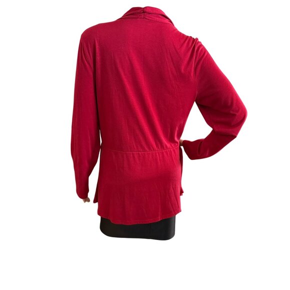 Red Womens Size XL Twofer Open Front Cardigan Top Black Beaded Neckline - Picture 2 of 7